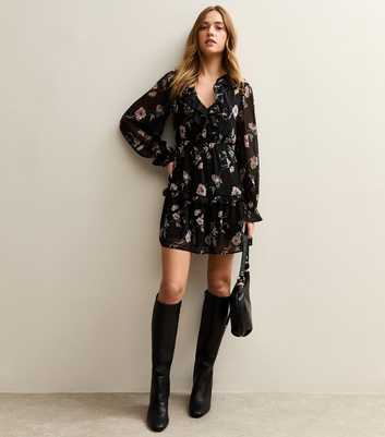 Black Floral Chiffon Mini Dress