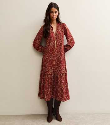 Red Paisley Keyhole Midi Dress