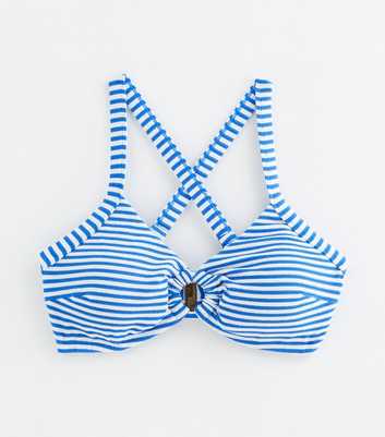Curves Blue Striped O-Ring Crop Bikini Top