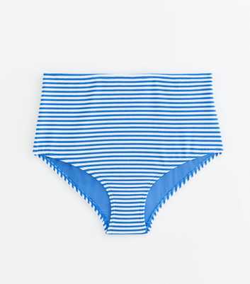 Curves Blue Striped High Waist Bikini Bottoms