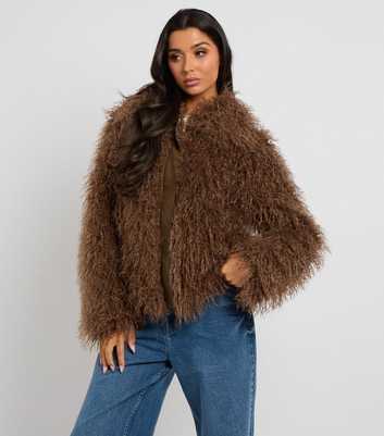Urban Bliss Brown Textured Faux Fur Jacket
