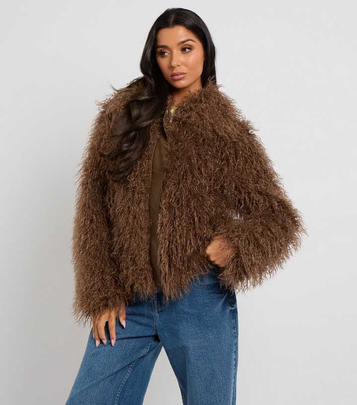 Urban Bliss Brown Textured Faux Fur Jacket