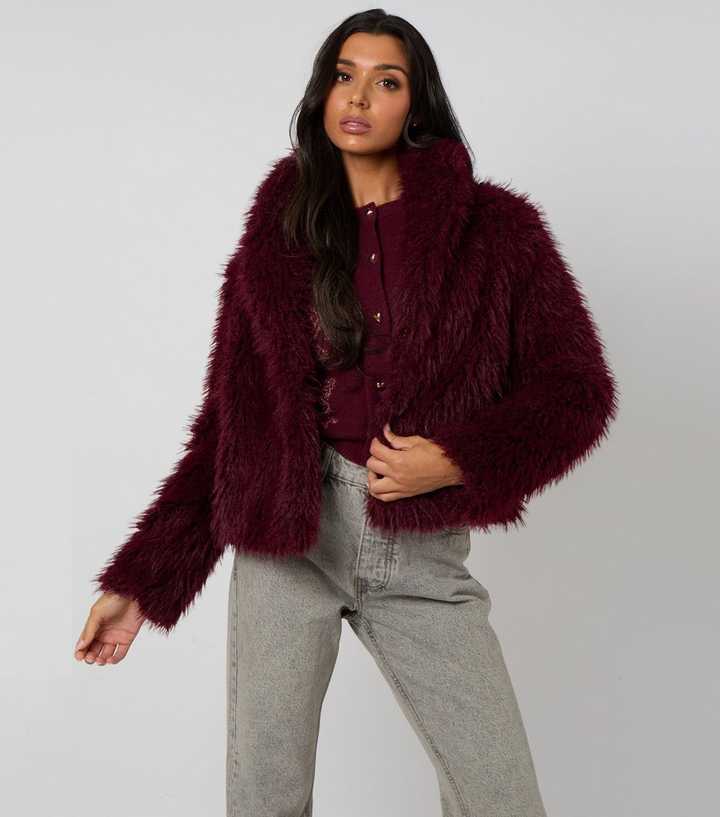 Urban Bliss Dark Burgundy Faux Fur Jacket