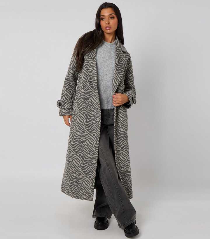 Urban Bliss Grey Zebra Pattern Long Coat