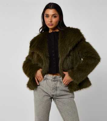 Urban Bliss Dark Khaki Faux Fur Jacket
