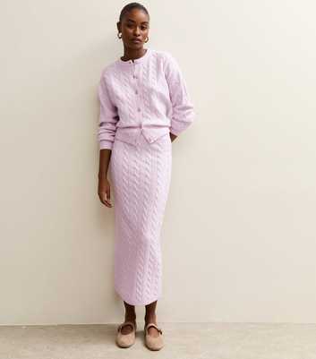 Lilac Cable Knit Midi Skirt