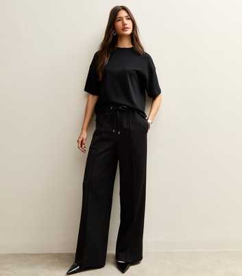 Black Wide Leg Drawstring Trousers
