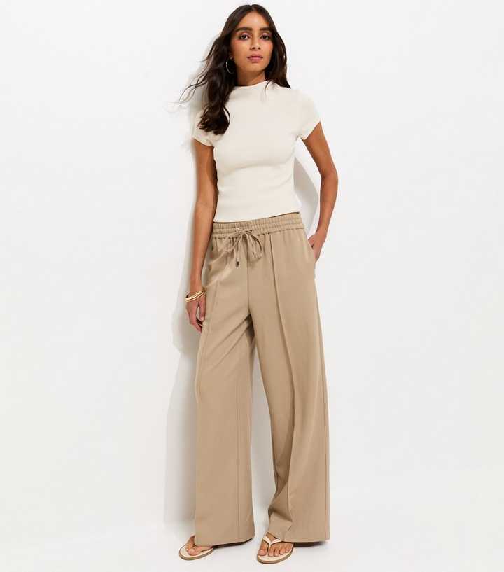 Camel Wide Leg Drawstring Trousers