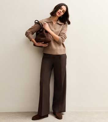 Dark Brown Wide Leg Drawstring Trousers