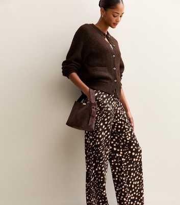 Brown Abstract Print Textured Wide Leg Trousers