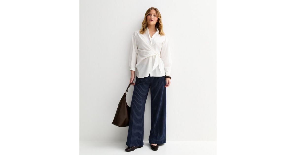 Blue & White Pinstriped Barrel Leg Overalls