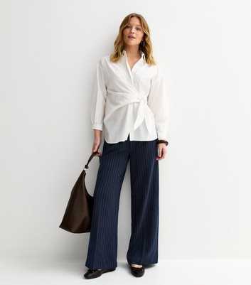 Blue Pinstriped Wide Leg Trousers