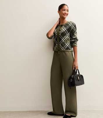 Light Khaki Textured Wide Leg Trousers
