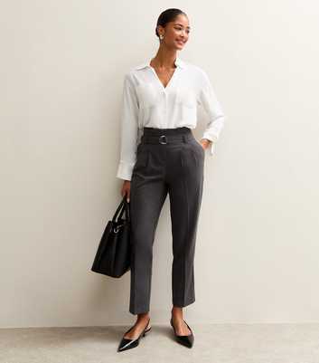 Dark Grey Paperbag Waist Tapered Trousers