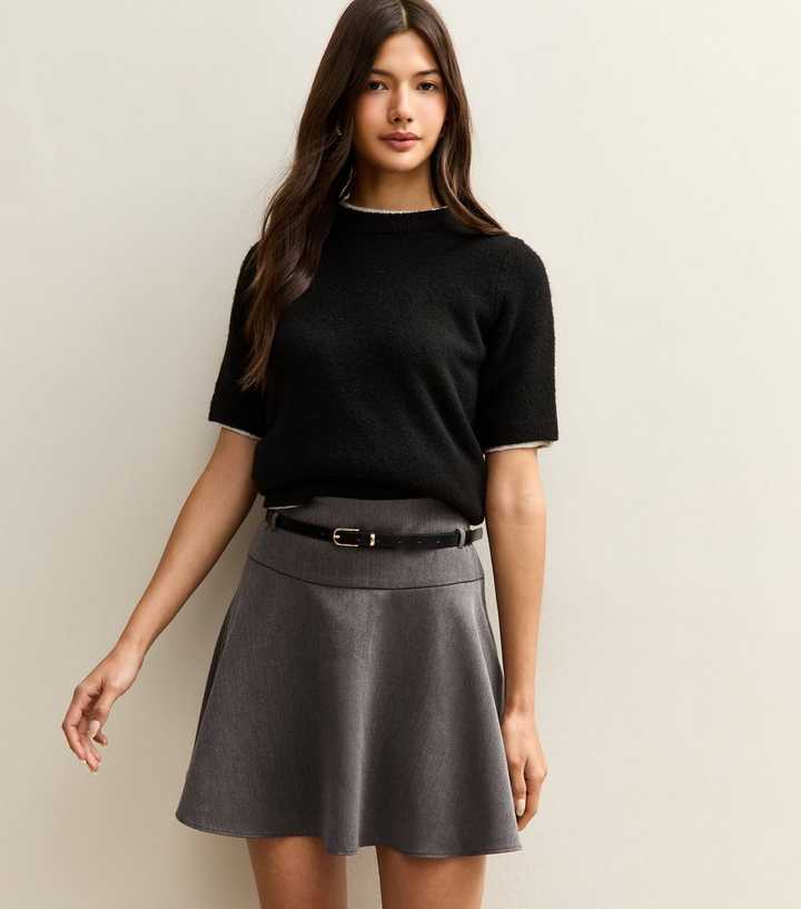 Dark Grey Belted Flippy Mini Skirt