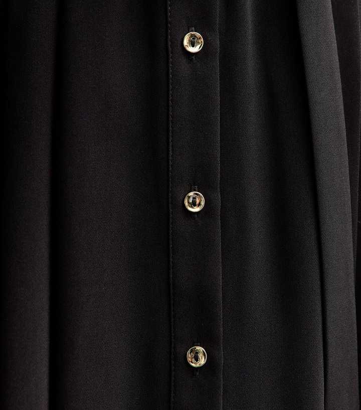 Black Long Sleeve Crepe Midi Shirt Dress