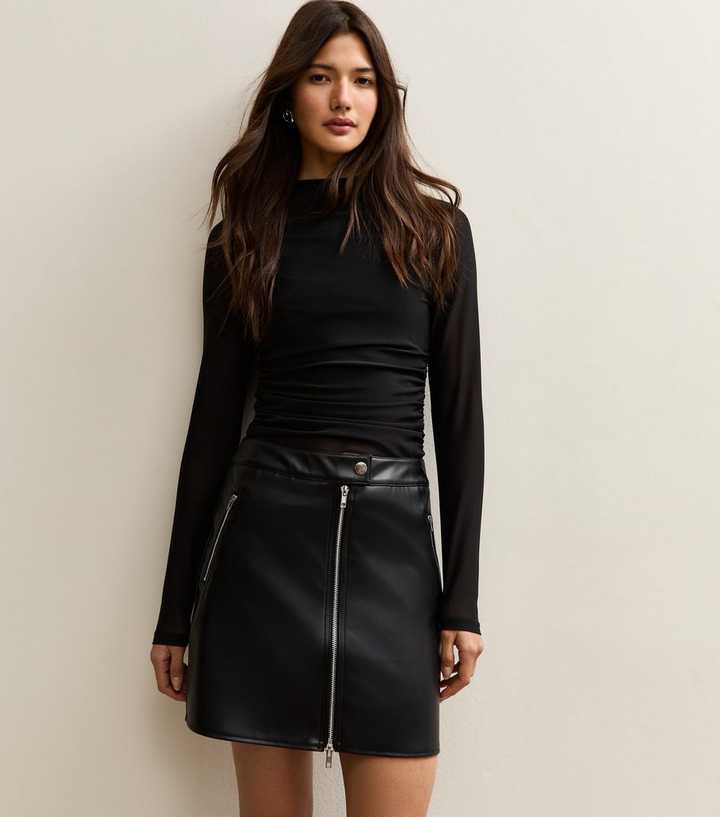 Black Faux Leather Zip Detail Mini Skirt