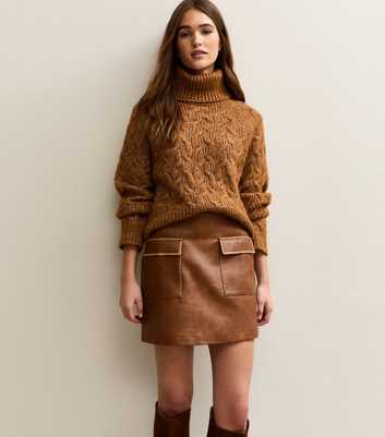 Tan Cracked Faux Leather Mini Skirt
