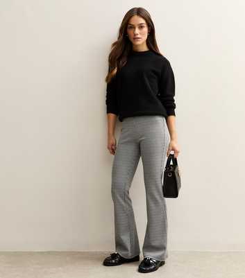 Petite Black Dogtooth Check Flared Trousers