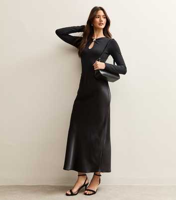 Black Satin Midi Skirt