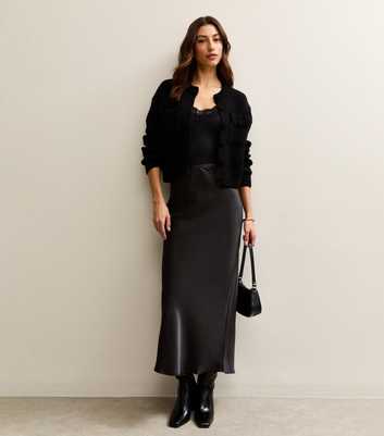 Tall Black Satin Midi Skirt