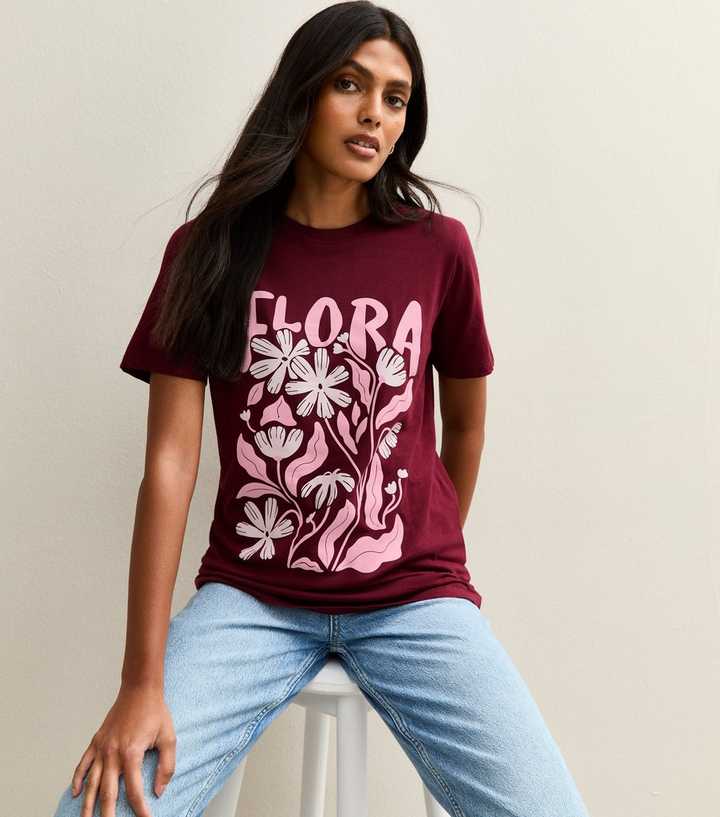 Burgundy Flora Print T-Shirt