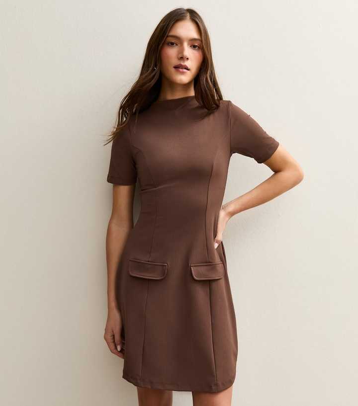 Dark Brown Short Sleeve Mini Dress