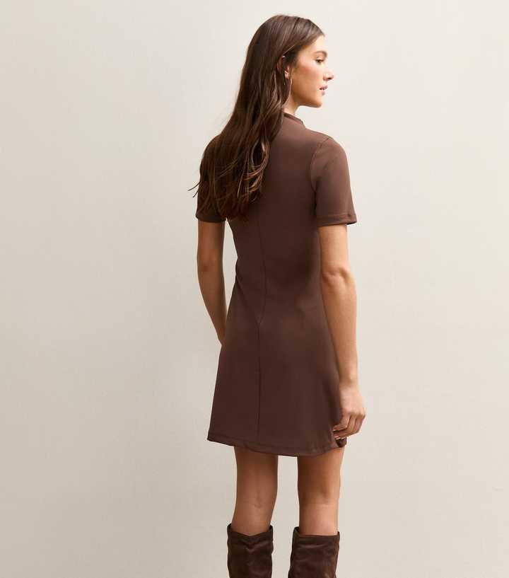 Dark Brown Short Sleeve Mini Dress | New Look