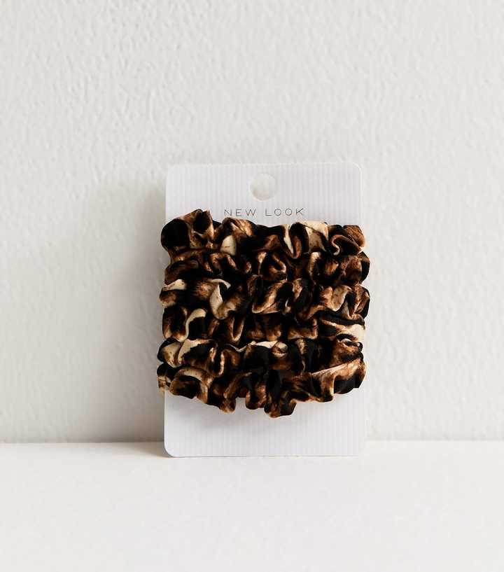 Pack of 6 Mini Leopard Satin Scrunchie