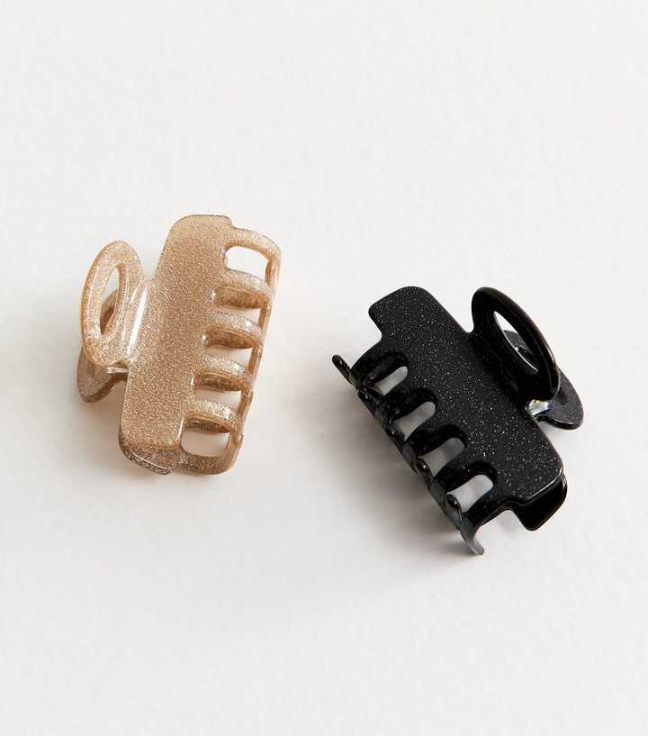 Pack Of 2 Black and Gold Glittery Hair Clips