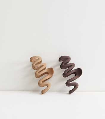 Pack of 2 Brown Matte Wiggly Hair Claw Clips