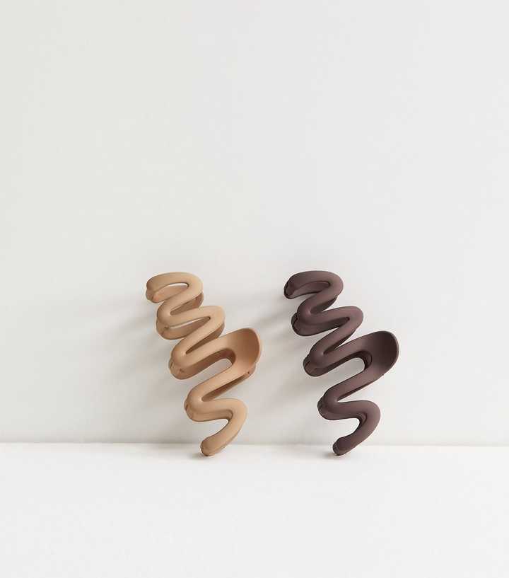 Pack of 2 Brown Matte Wiggly Hair Claw Clips
