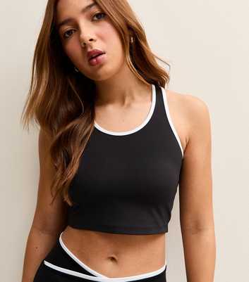 Girls Black Contrast Trim Crop Top