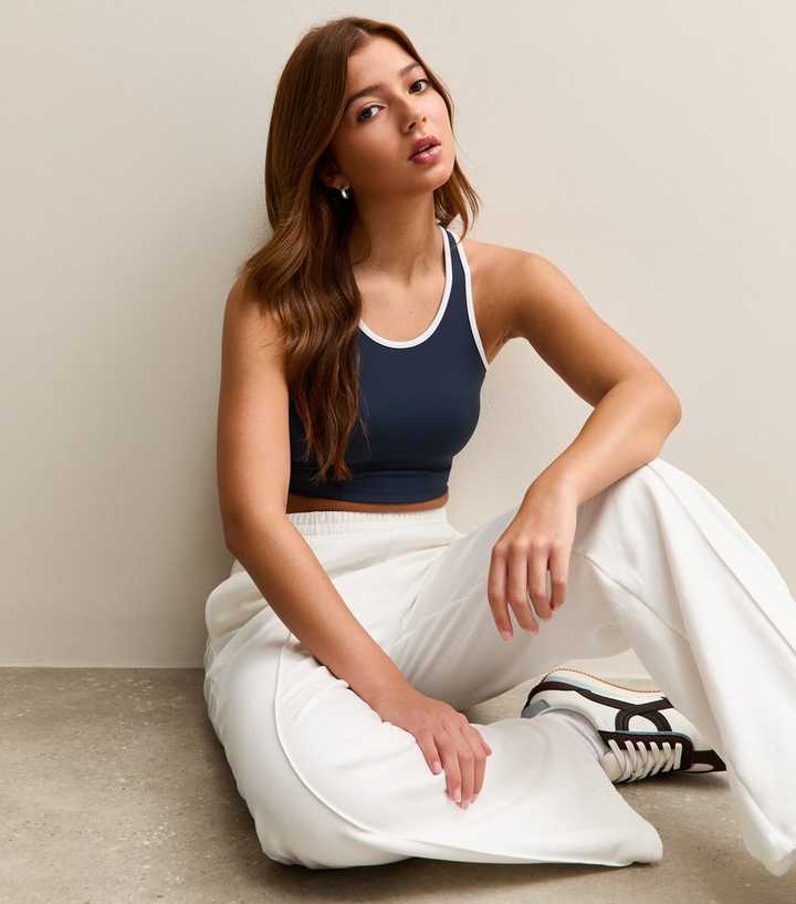 Girls Navy Contrast Trim Crop Top