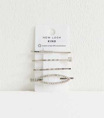 Pack of 4 Silver Tone Mixed Diamante Slides