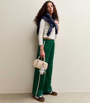Girls Green Contrast Trim Wide Leg Joggers