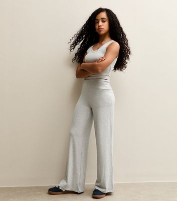 Girls Dark Grey Stretchy Wide Leg Leggings
