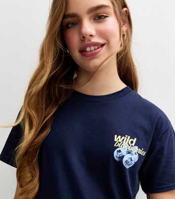 Girls Navy Wild Blueberries Print T-Shirt