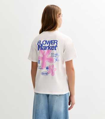 Girls White Flower Market Print T-Shirt