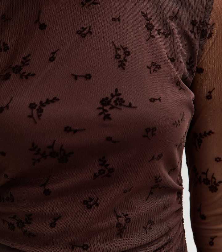 Girls Brown Mesh Flocked Floral Dress | New Look Girls Brown Mesh Flocked Floral Dress | New Look