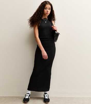 Girls Black Crinkled Sleevless Maxi Dress