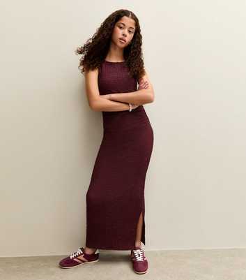 Girls Dark Burgundy Crinkled Sleeveless Maxi Dress