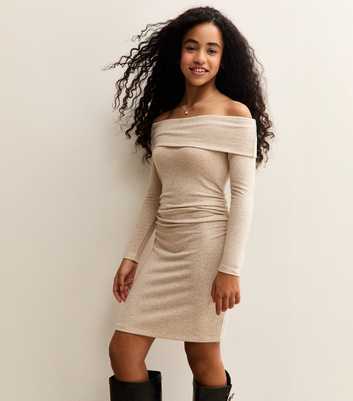 Girls Off White Jersey Off The Shoulder Mini Dress