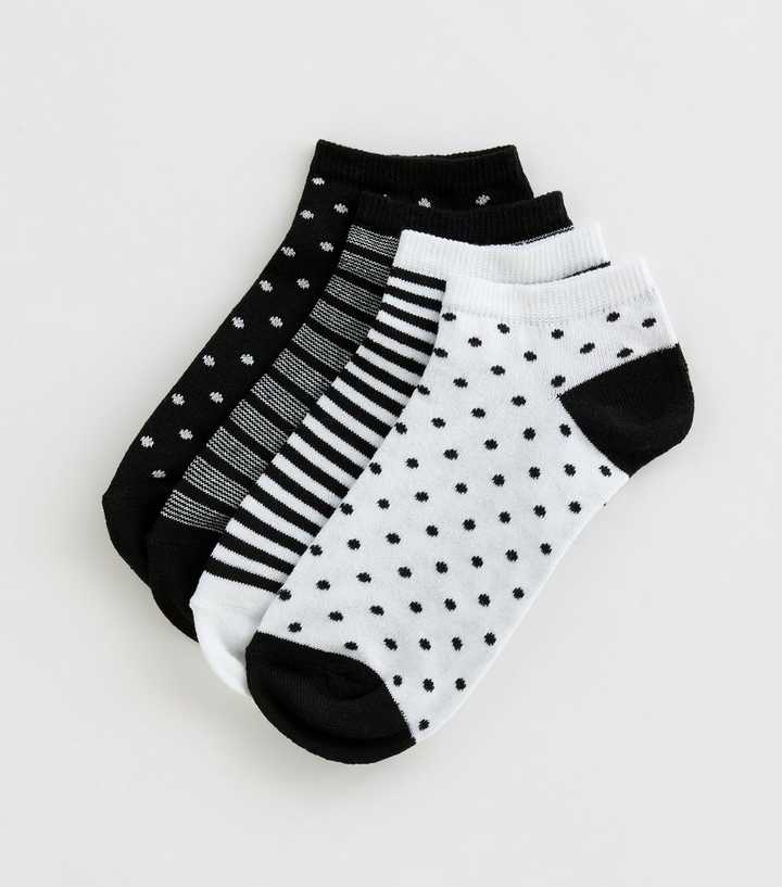 Pack of 4 Black and White Patterned Trainer Socks