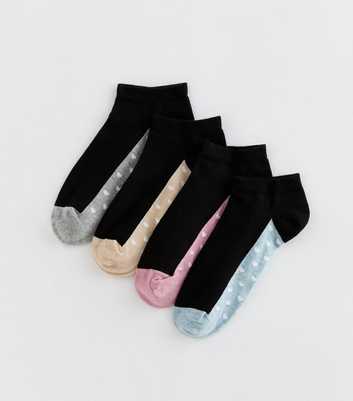 Pack of 4 Black Love Heart Sole Trainer Socks