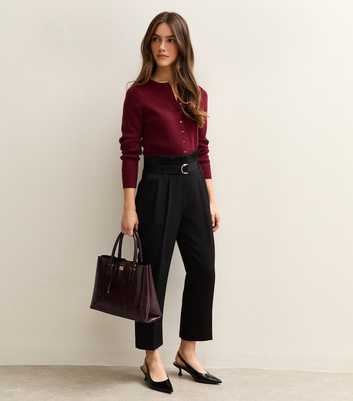 Petite Black D-Ring Belted Paperbag Trousers