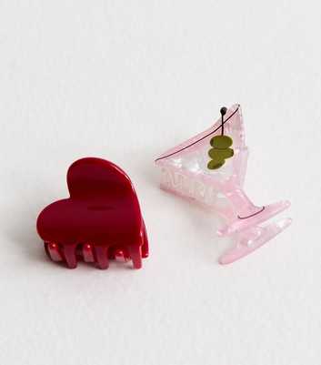 Pack Of 2 Pink Cocktail And Heart Claw Clip