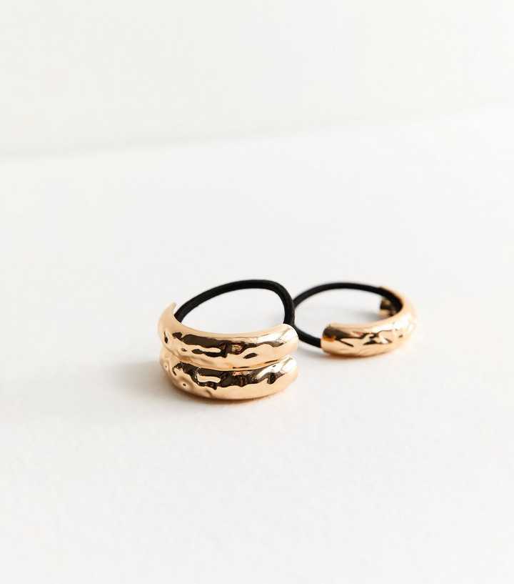 Pack Of 2 Gold Tone Hammered Hair Ties