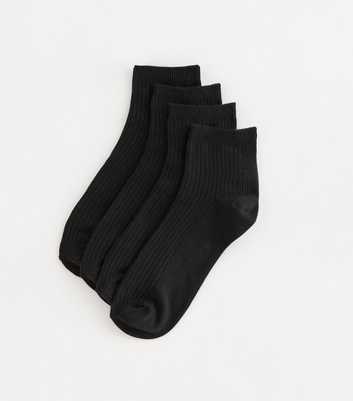 Black Pack of 4 Ribbed Trainer Socks