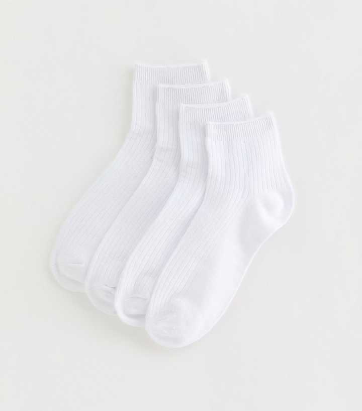 White Pack of 4 Ribbed Trainer Socks